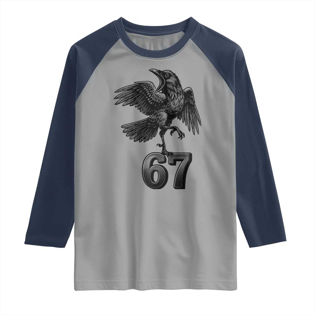 Funny Raven Brainrot Six Seven Meme Gift Raglan Shirt TS12 Sport Gray Navy Print Your Wear