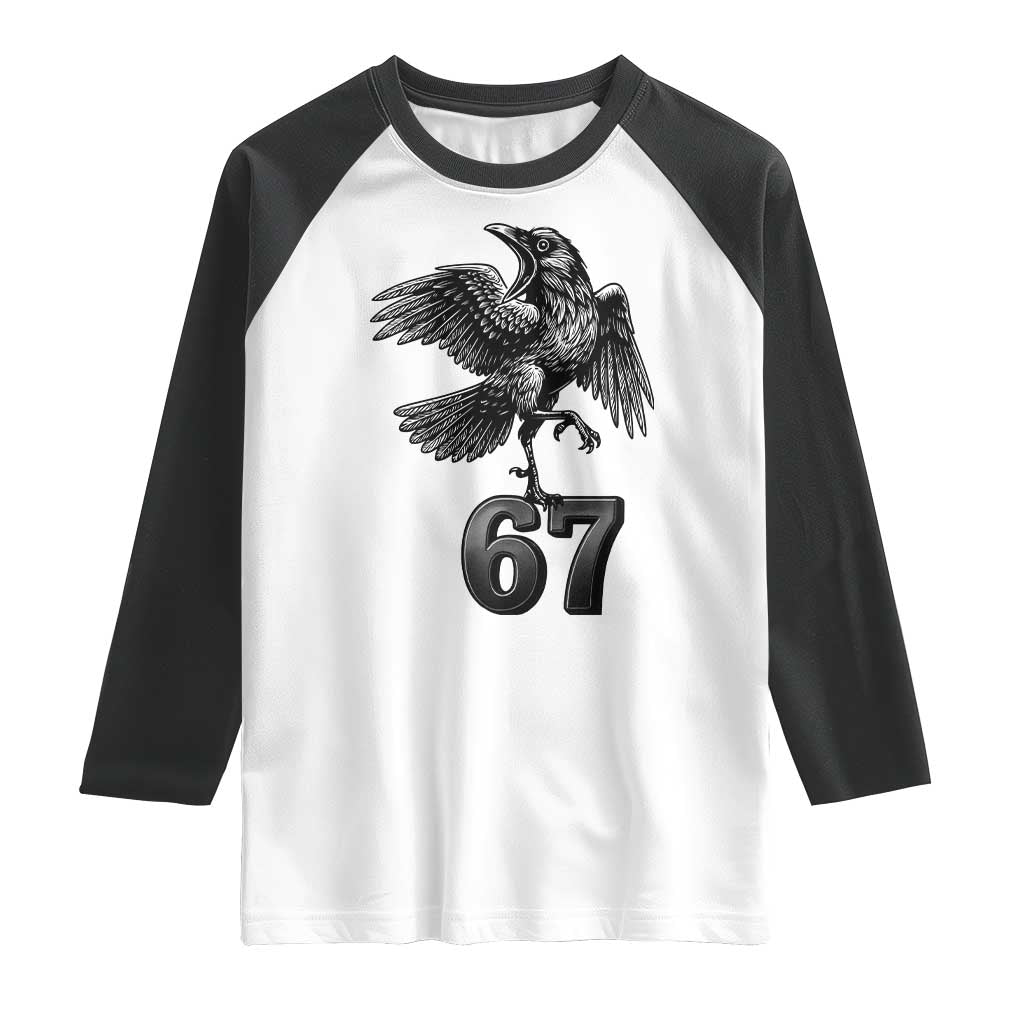 Funny Raven Brainrot Six Seven Meme Gift Raglan Shirt TS12 White Black Print Your Wear