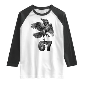 Funny Raven Brainrot Six Seven Meme Gift Raglan Shirt TS12 White Black Print Your Wear