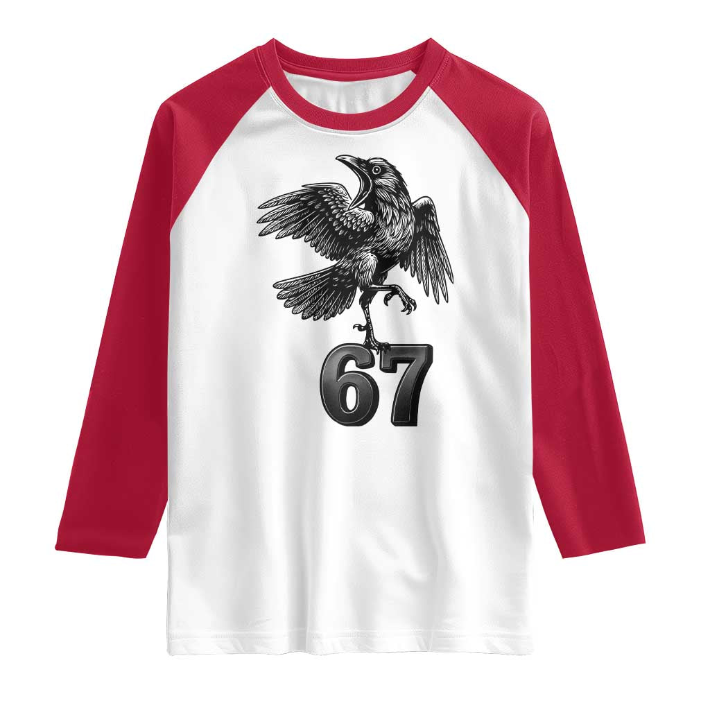 Funny Raven Brainrot Six Seven Meme Gift Raglan Shirt TS12 White Red Print Your Wear