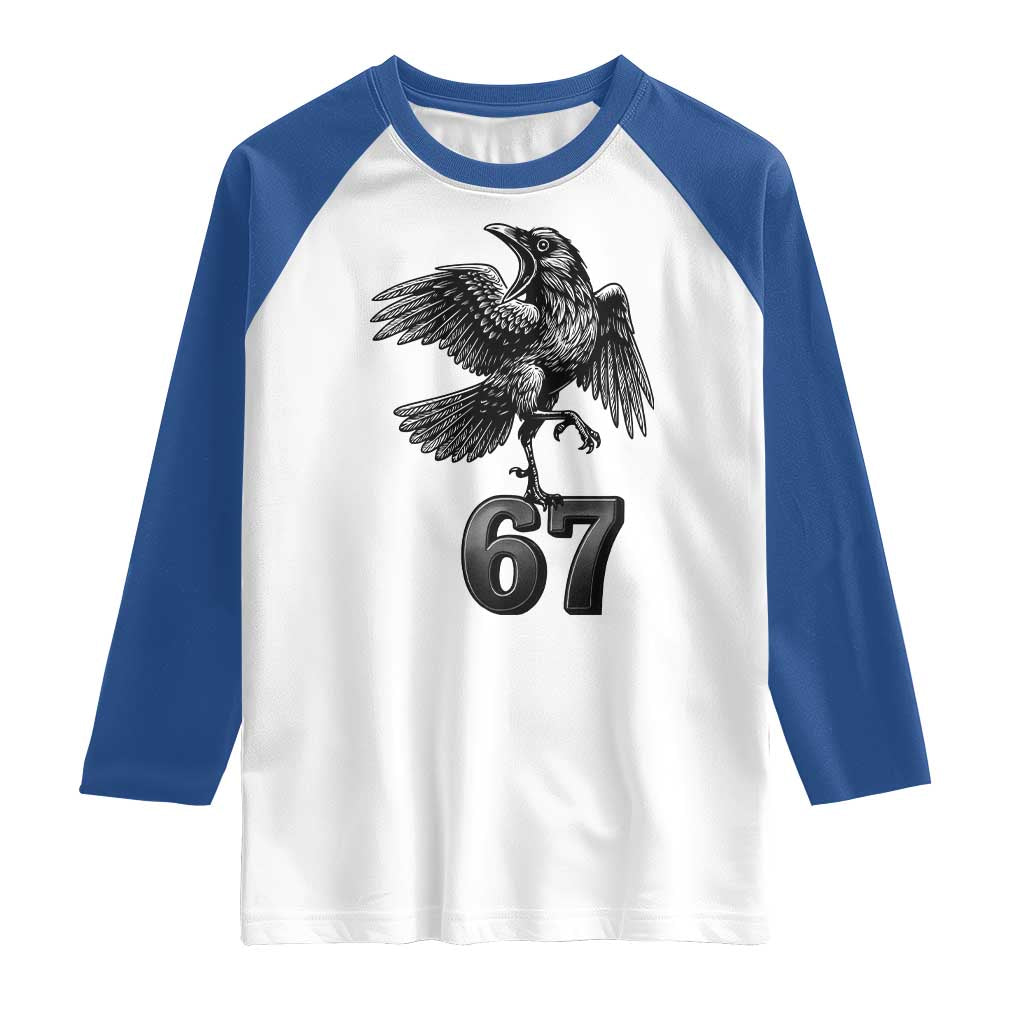 Funny Raven Brainrot Six Seven Meme Gift Raglan Shirt TS12 White Royal Print Your Wear