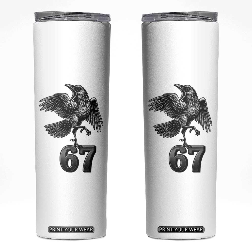 Funny Raven Brainrot Six Seven Meme Gift Skinny Tumbler TS12 White Print Your Wear