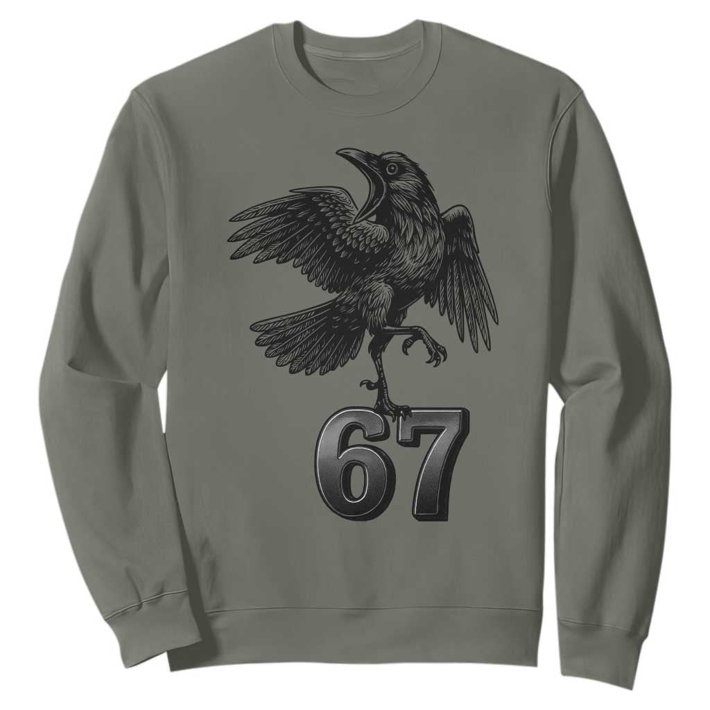 Funny Raven Brainrot Six Seven Meme Gift Sweatshirt TS12 Military Green Print Your Wear