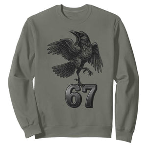 Funny Raven Brainrot Six Seven Meme Gift Sweatshirt TS12 Military Green Print Your Wear