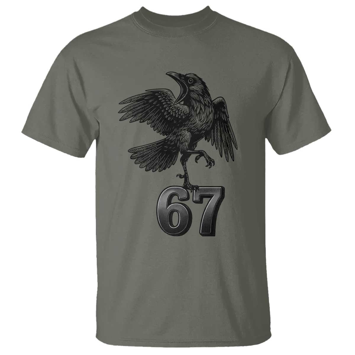 Funny Raven Brainrot Six Seven Meme Gift T Shirt TS12 Military Green Print Your Wear