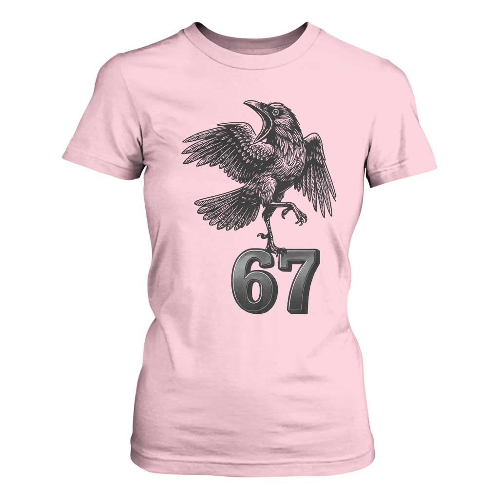 Funny Raven Brainrot Six Seven Meme Gift T Shirt For Women TS12 Light Pink Print Your Wear