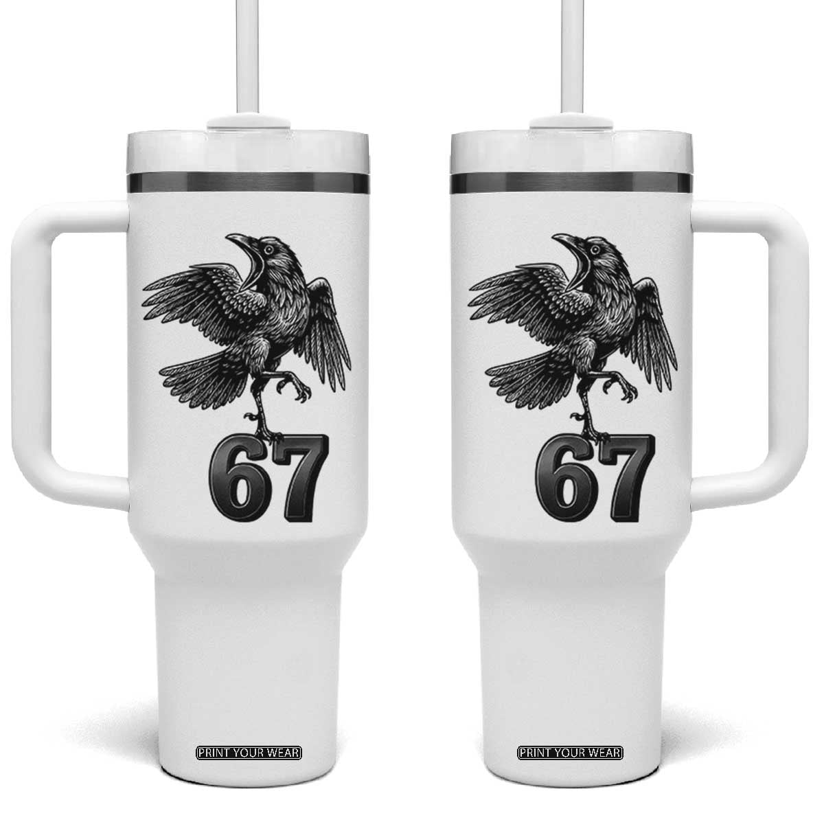 Funny Raven Brainrot Six Seven Meme Gift Tumbler With Handle TS12 One Size: 40 oz White Print Your Wear