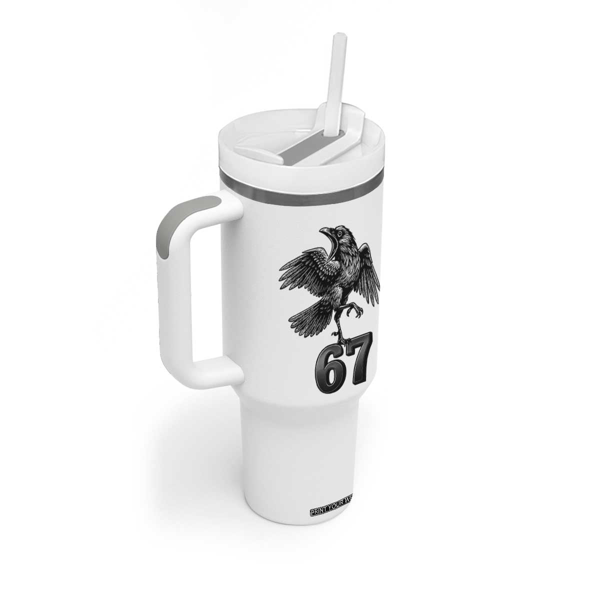 Funny Raven Brainrot Six Seven Meme Gift Tumbler With Handle TS12 Print Your Wear