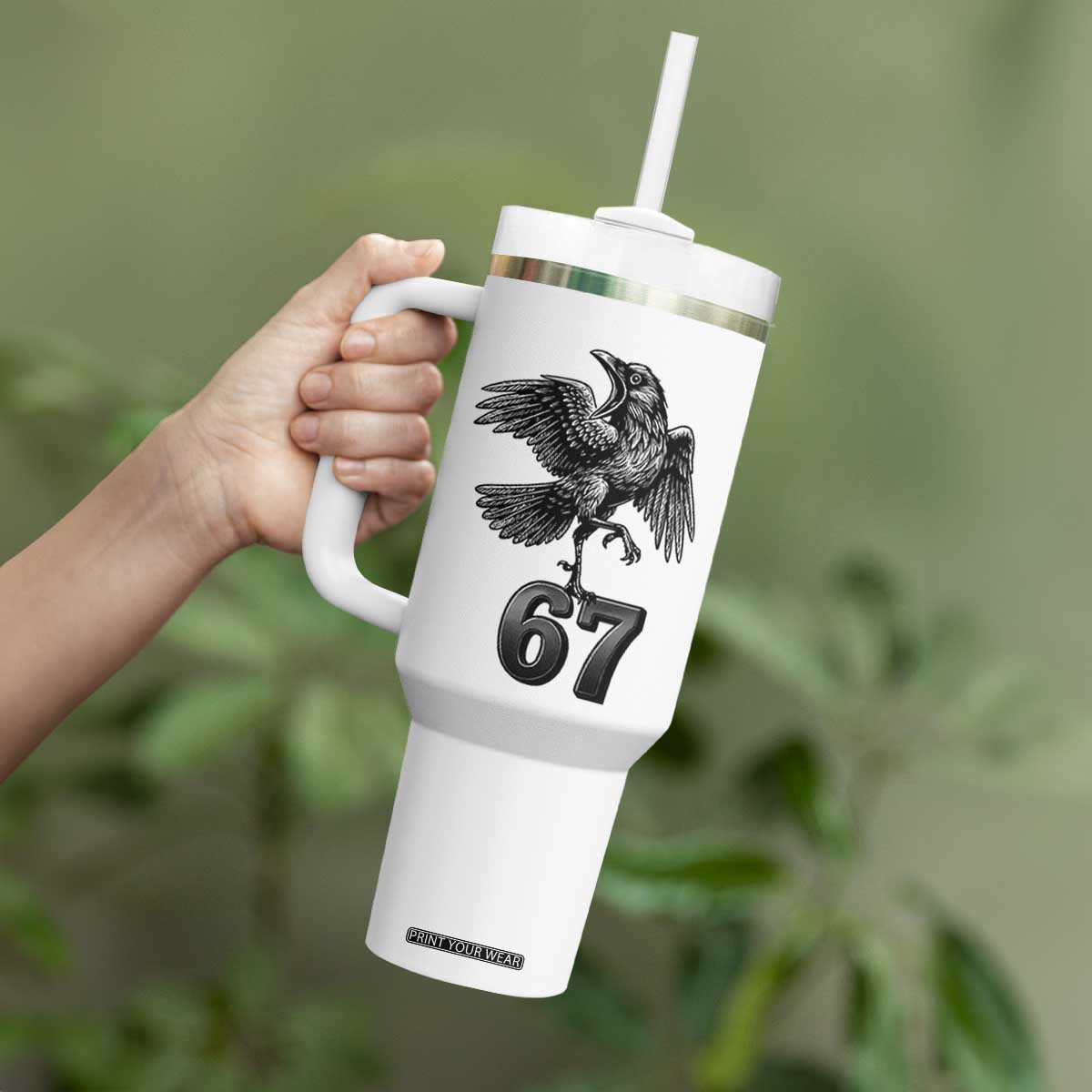 Funny Raven Brainrot Six Seven Meme Gift Tumbler With Handle TS12 Print Your Wear