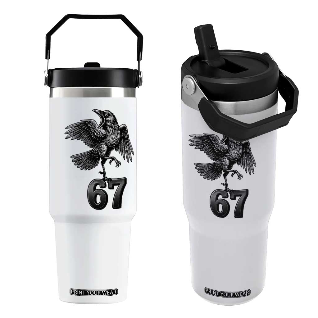 Funny Raven Brainrot Six Seven Meme Gift Flip Straw Tumbler TS12 One Size: 30 oz White Print Your Wear