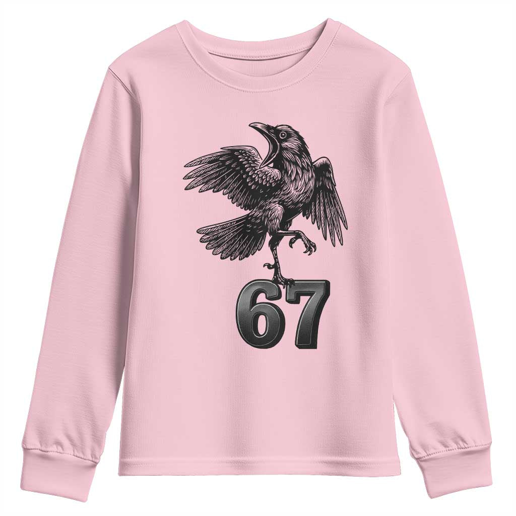 Funny Raven Brainrot Six Seven Meme Gift Youth Sweatshirt TS12 Light Pink Print Your Wear