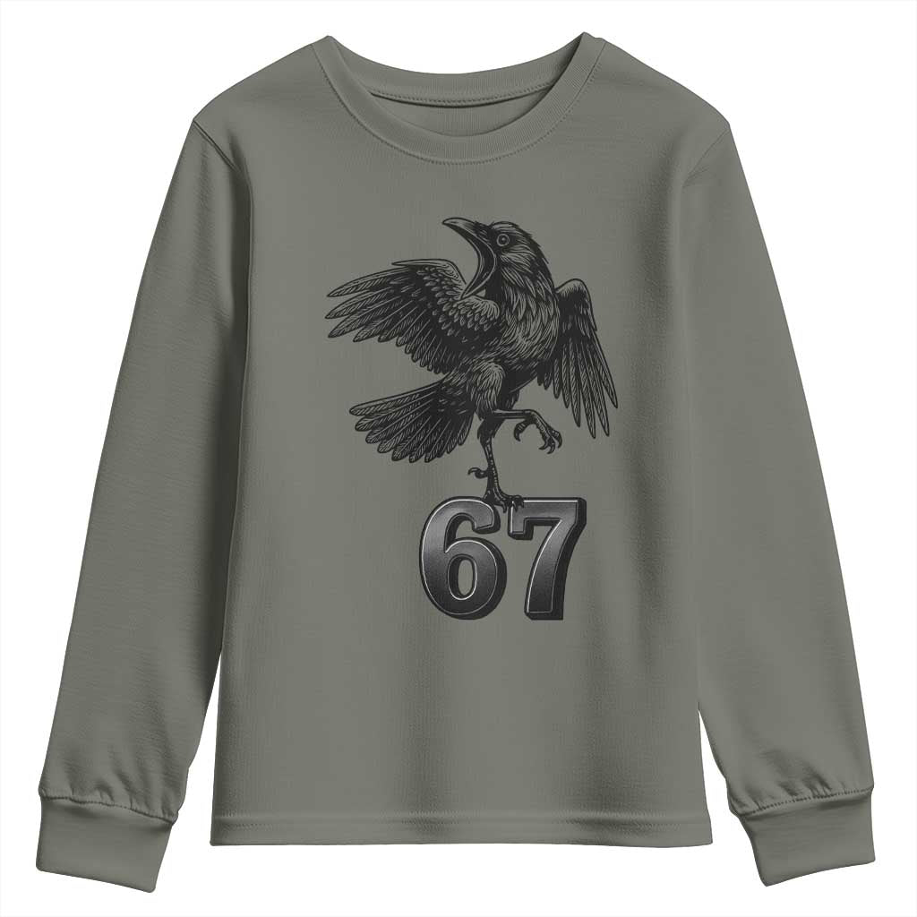 Funny Raven Brainrot Six Seven Meme Gift Youth Sweatshirt TS12 Military Green Print Your Wear