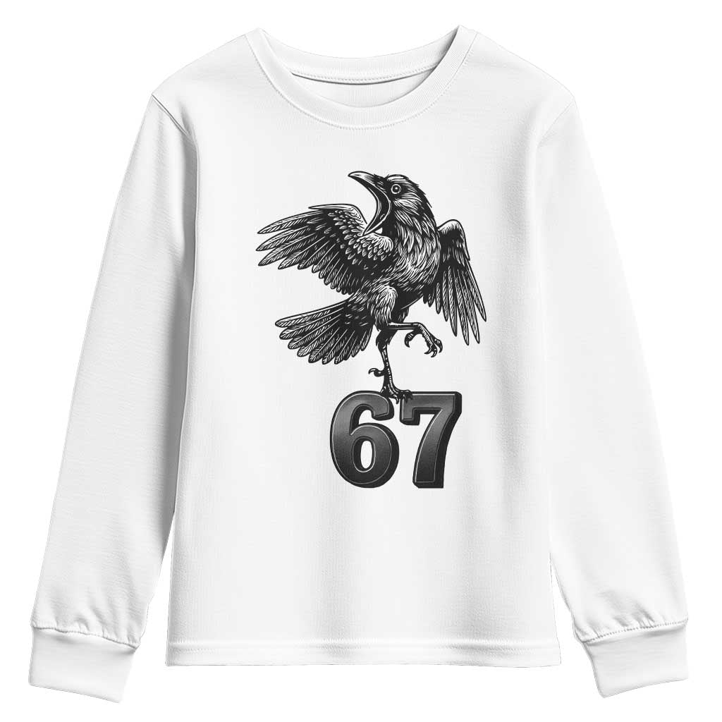 Funny Raven Brainrot Six Seven Meme Gift Youth Sweatshirt TS12 White Print Your Wear