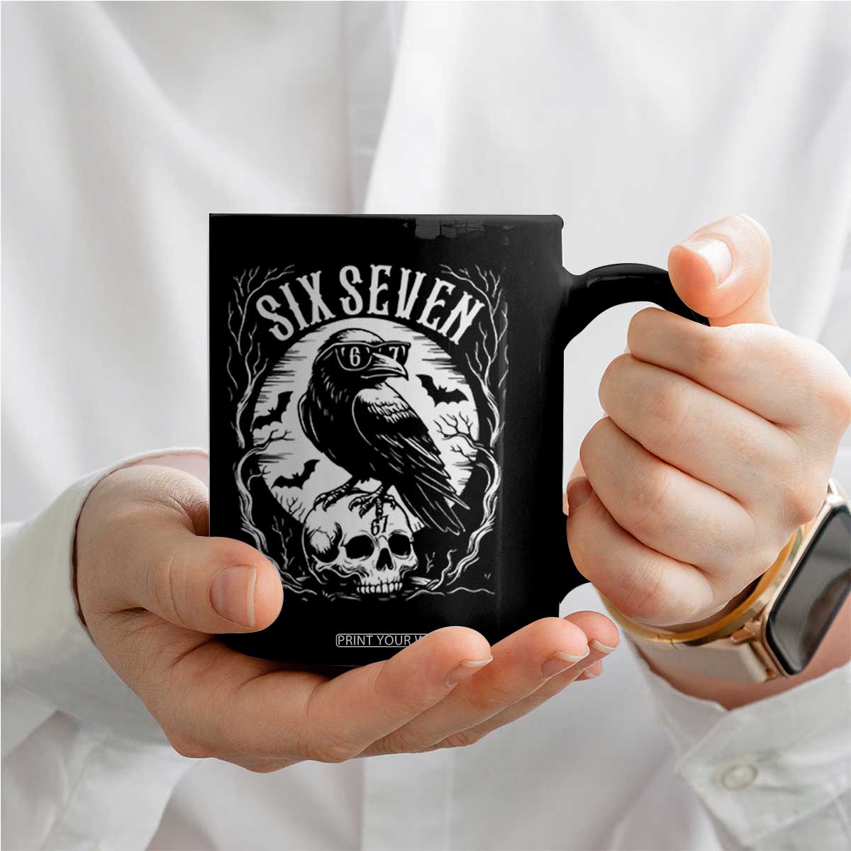 Gothic Raven Brainrot Six Seven Coffee Mug Gen Z Alpha Gift TS12 Print Your Wear