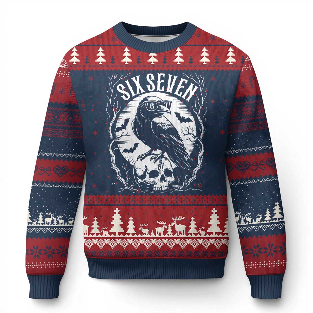Gothic Raven Brainrot Six Seven Ugly Christmas Sweater Gen Z Alpha Gift TS12 Navy Red Print Your Wear