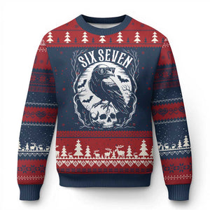 Gothic Raven Brainrot Six Seven Ugly Christmas Sweater Gen Z Alpha Gift TS12 Navy Red Print Your Wear