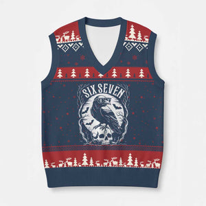 Gothic Raven Brainrot Six Seven V-Neck Knit Sweater Vest Gen Z Alpha Gift TS12 Navy Red Print Your Wear