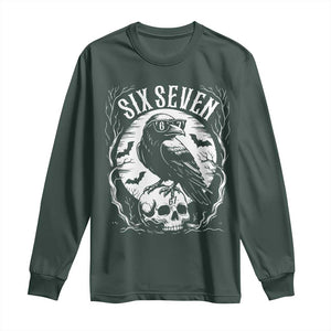 Gothic Raven Brainrot Six Seven Long Sleeve Shirt Gen Z Alpha Gift TS12 Dark Forest Green Print Your Wear