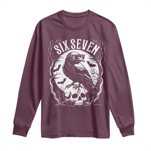 Gothic Raven Brainrot Six Seven Long Sleeve Shirt Gen Z Alpha Gift TS12 Maroon Print Your Wear