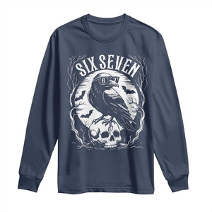 Gothic Raven Brainrot Six Seven Long Sleeve Shirt Gen Z Alpha Gift TS12 Navy Print Your Wear