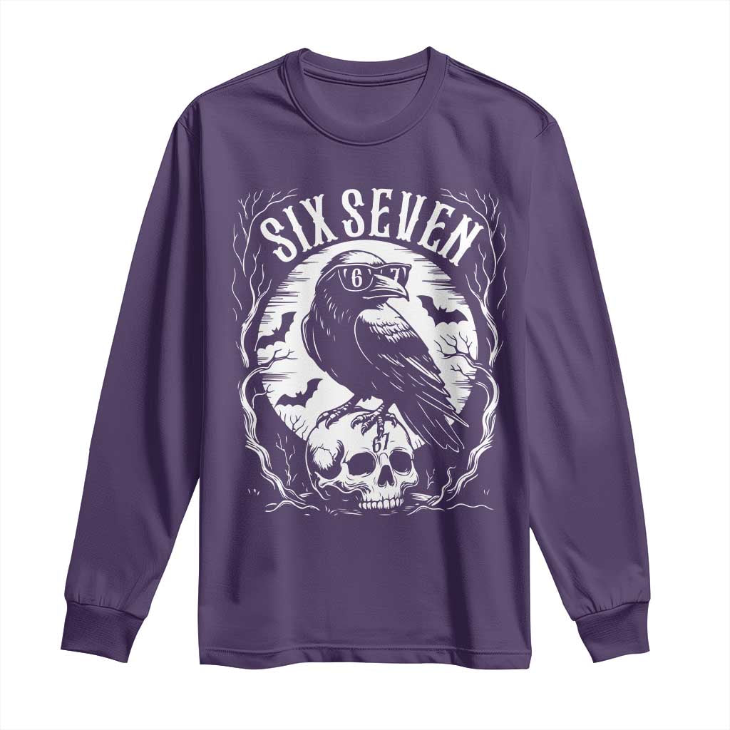 Gothic Raven Brainrot Six Seven Long Sleeve Shirt Gen Z Alpha Gift TS12 Purple Print Your Wear