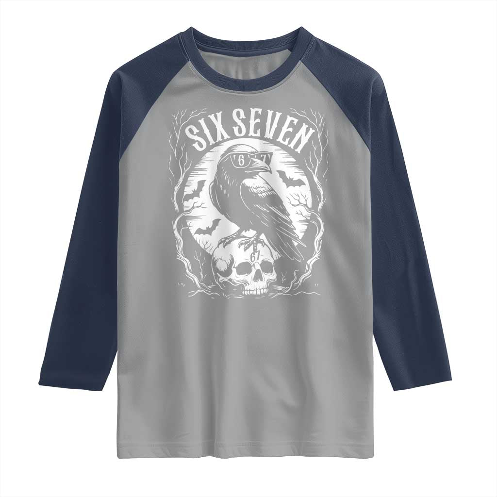 Gothic Raven Brainrot Six Seven Raglan Shirt Gen Z Alpha Gift TS12 Sport Gray Navy Print Your Wear