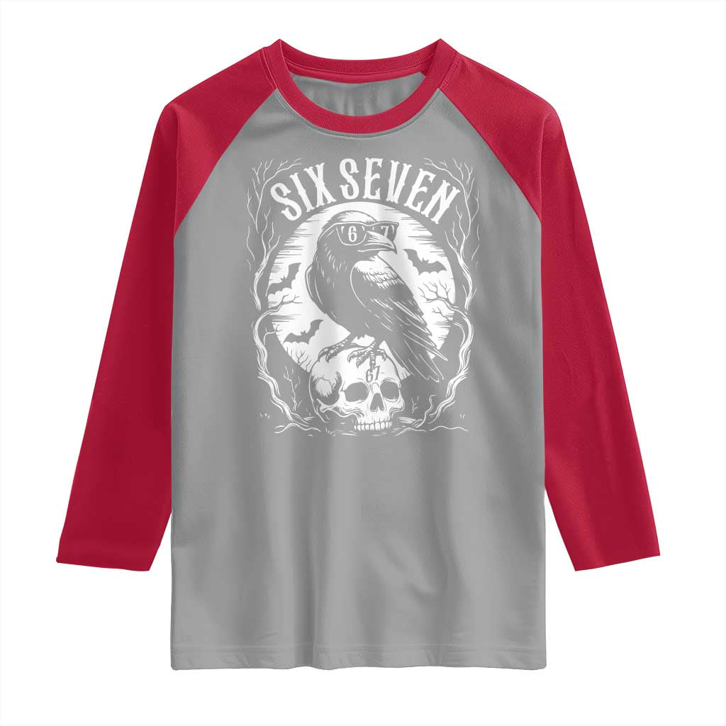 Gothic Raven Brainrot Six Seven Raglan Shirt Gen Z Alpha Gift TS12 Sport Gray Red Print Your Wear