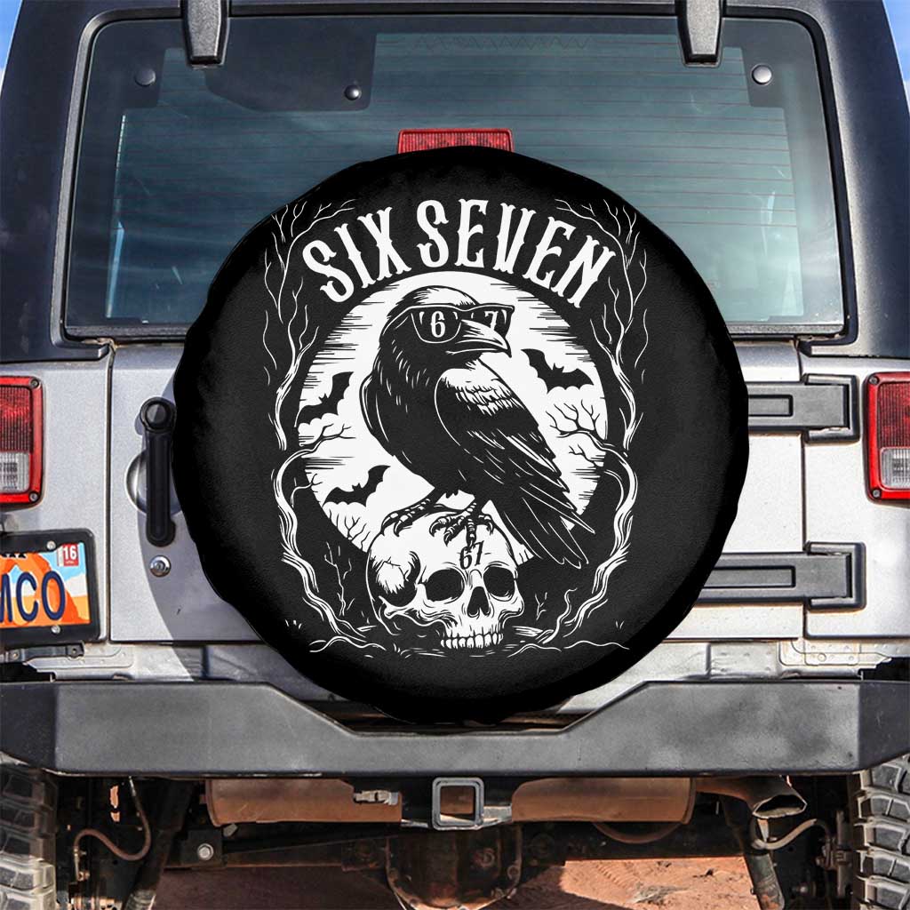 Gothic Raven Brainrot Six Seven Spare Tire Cover Gen Z Alpha Gift TS12 No hole Black Print Your Wear