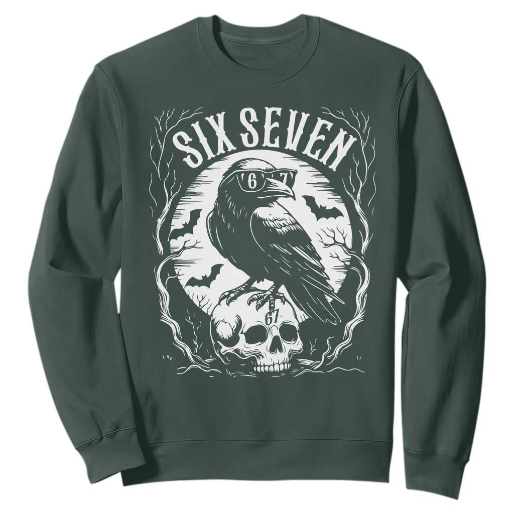 Gothic Raven Brainrot Six Seven Sweatshirt Gen Z Alpha Gift TS12 Dark Forest Green Print Your Wear