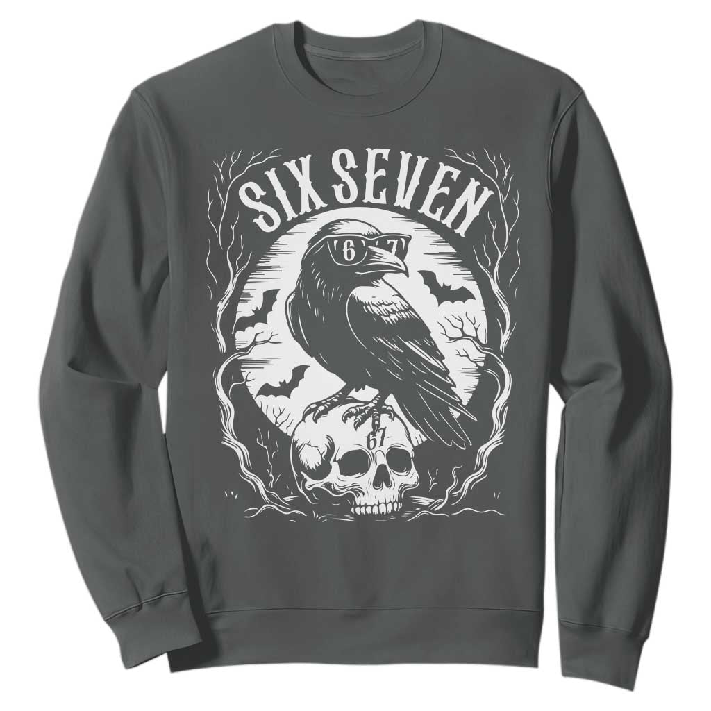 Gothic Raven Brainrot Six Seven Sweatshirt Gen Z Alpha Gift TS12 Dark Heather Print Your Wear
