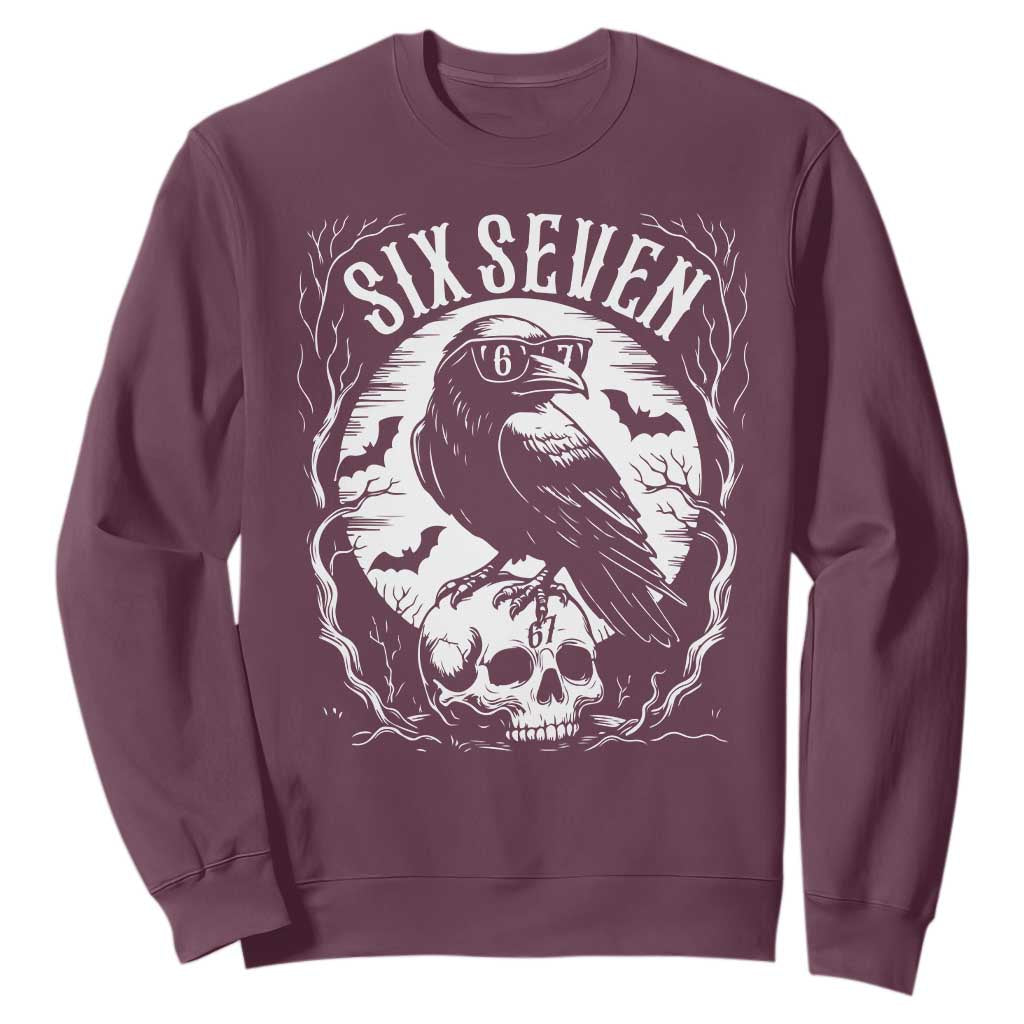 Gothic Raven Brainrot Six Seven Sweatshirt Gen Z Alpha Gift TS12 Maroon Print Your Wear