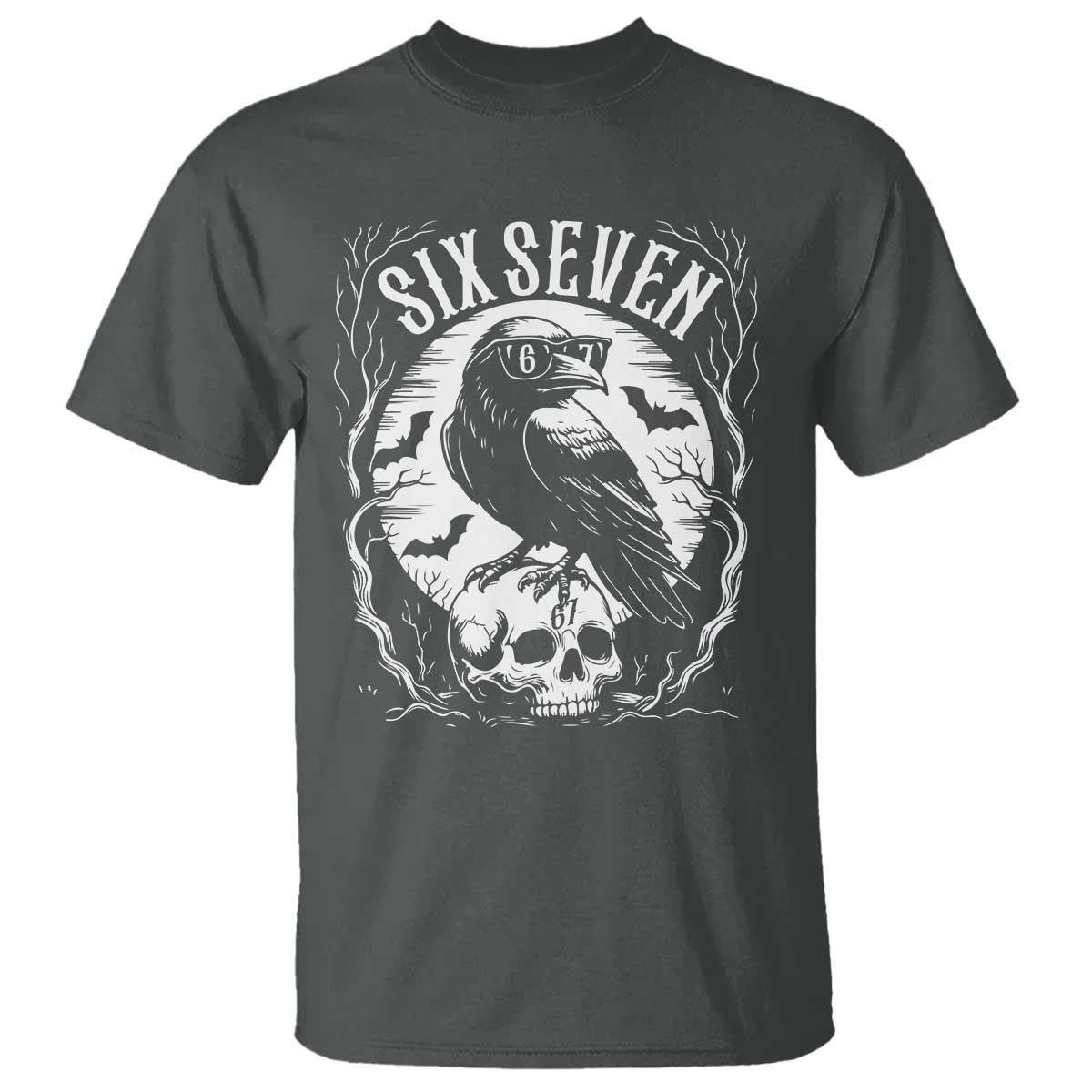 Gothic Raven Brainrot Six Seven T Shirt Gen Z Alpha Gift TS12 Dark Heather Print Your Wear