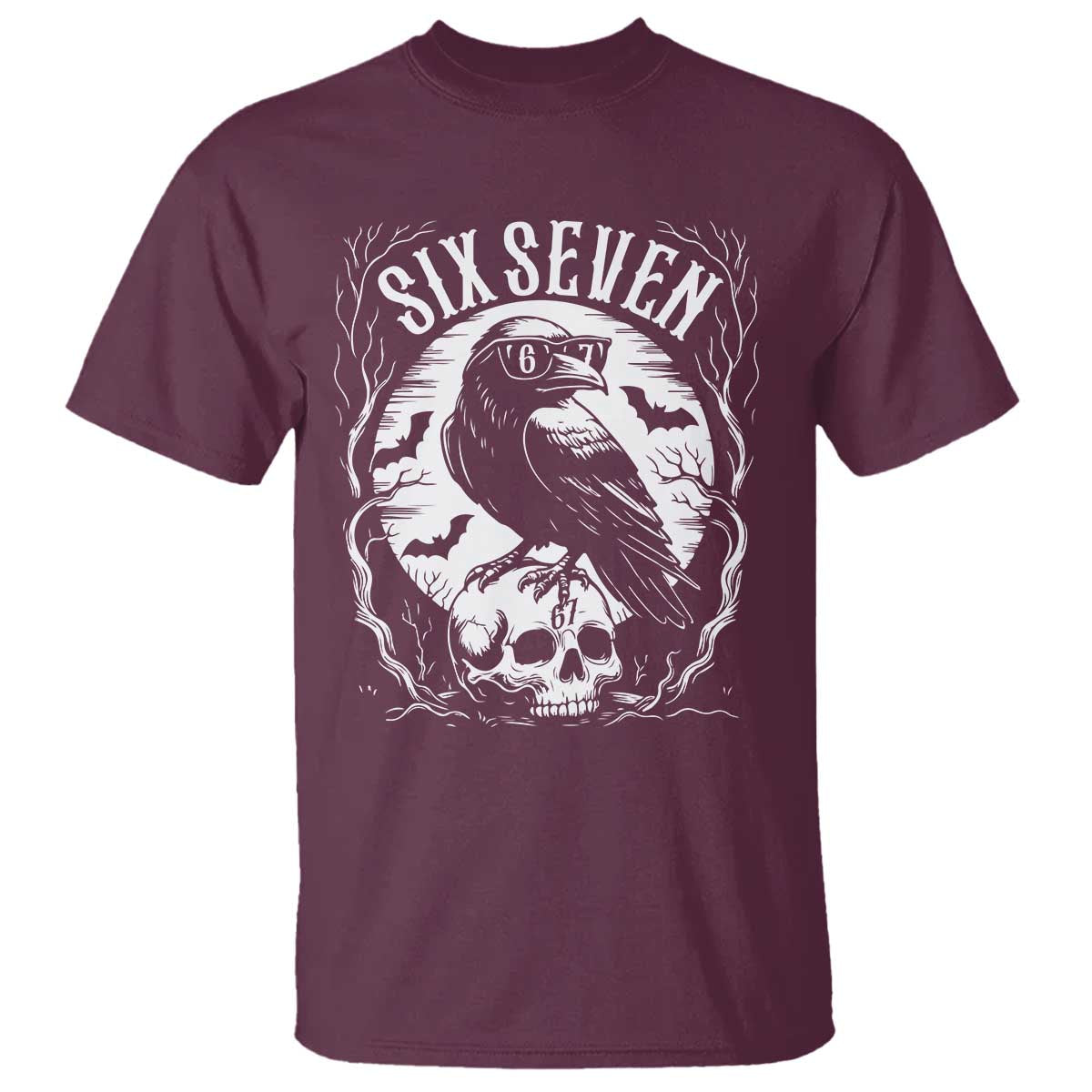 Gothic Raven Brainrot Six Seven T Shirt Gen Z Alpha Gift TS12 Maroon Print Your Wear