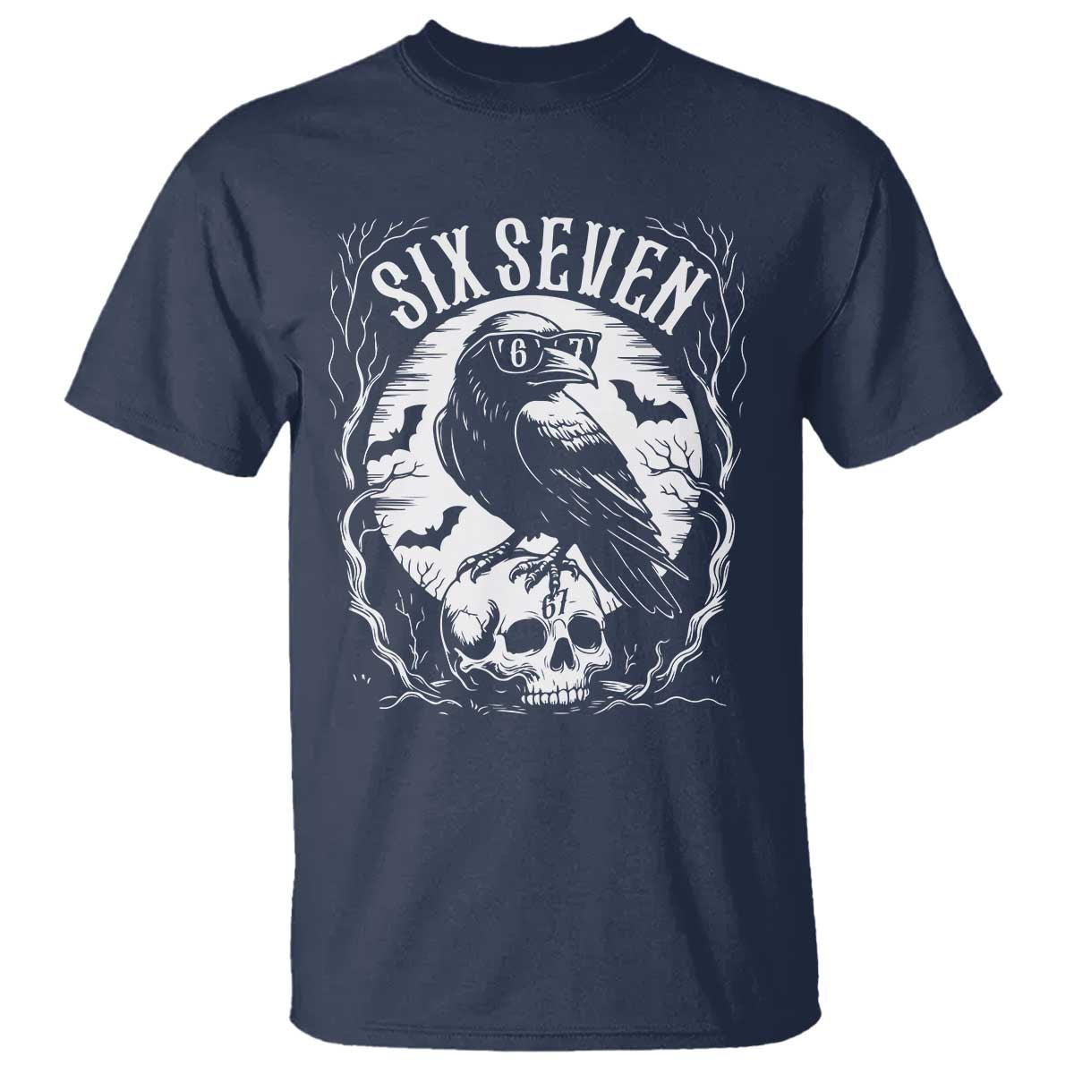 Gothic Raven Brainrot Six Seven T Shirt Gen Z Alpha Gift TS12 Navy Print Your Wear