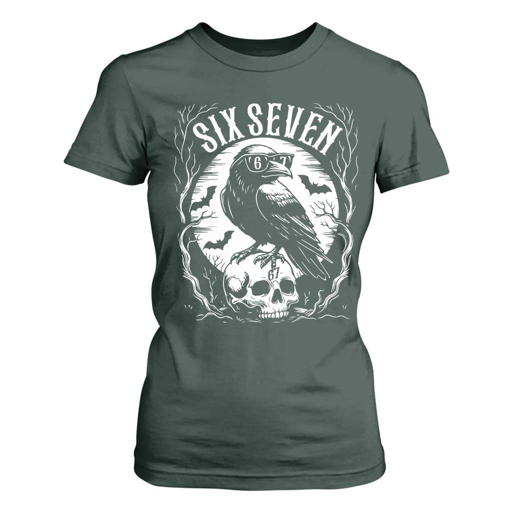 Gothic Raven Brainrot Six Seven T Shirt For Women Gen Z Alpha Gift TS12 Dark Forest Green Print Your Wear