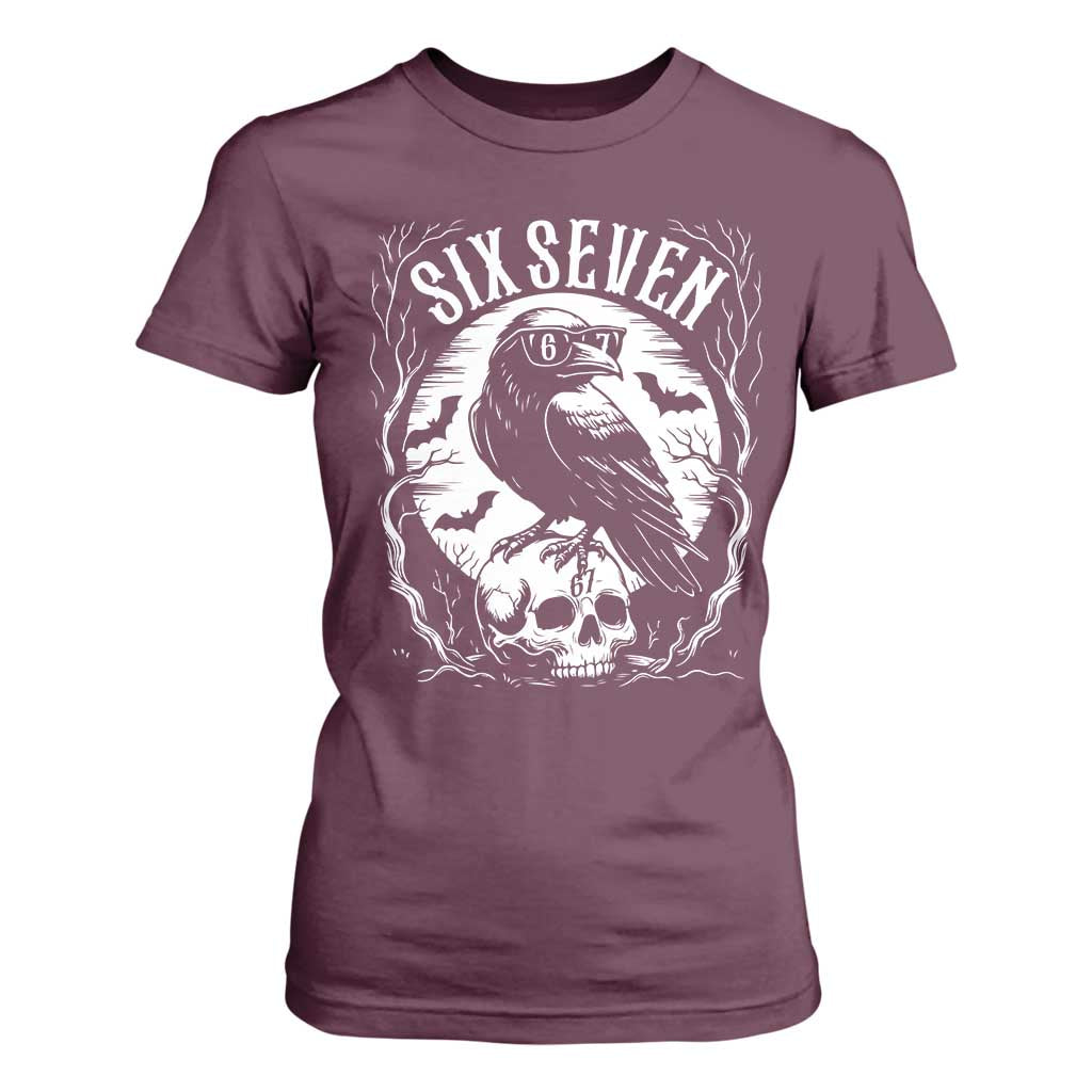 Gothic Raven Brainrot Six Seven T Shirt For Women Gen Z Alpha Gift TS12 Maroon Print Your Wear