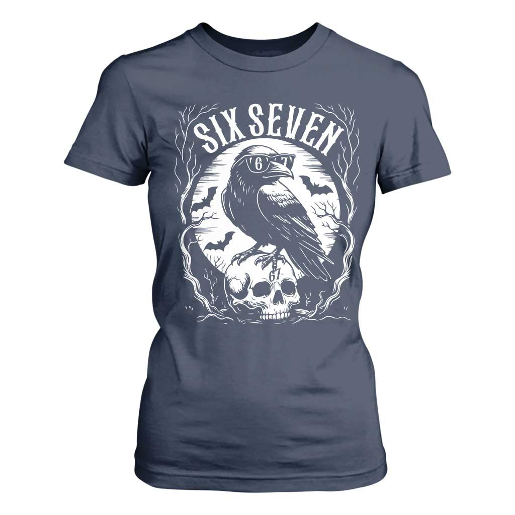 Gothic Raven Brainrot Six Seven T Shirt For Women Gen Z Alpha Gift TS12 Navy Print Your Wear