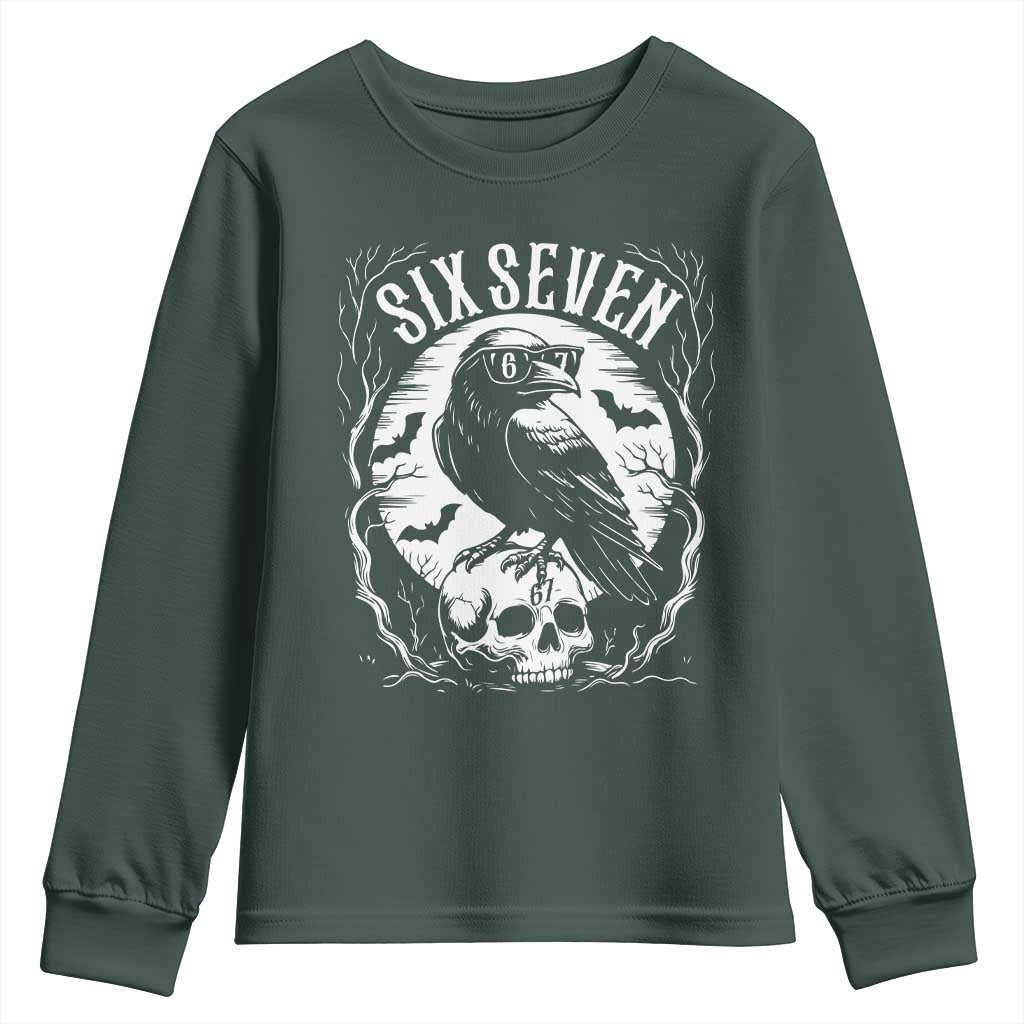 Gothic Raven Brainrot Six Seven Youth Sweatshirt Gen Z Alpha Gift TS12 Dark Forest Green Print Your Wear