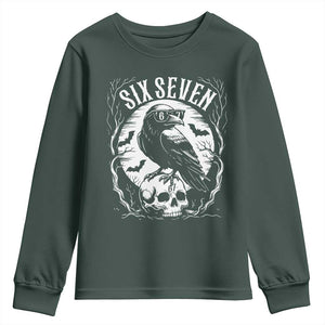 Gothic Raven Brainrot Six Seven Youth Sweatshirt Gen Z Alpha Gift TS12 Dark Forest Green Print Your Wear