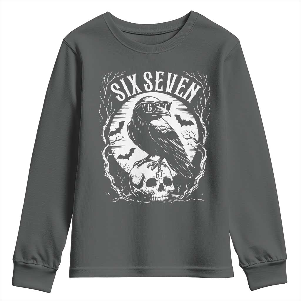 Gothic Raven Brainrot Six Seven Youth Sweatshirt Gen Z Alpha Gift TS12 Dark Heather Print Your Wear