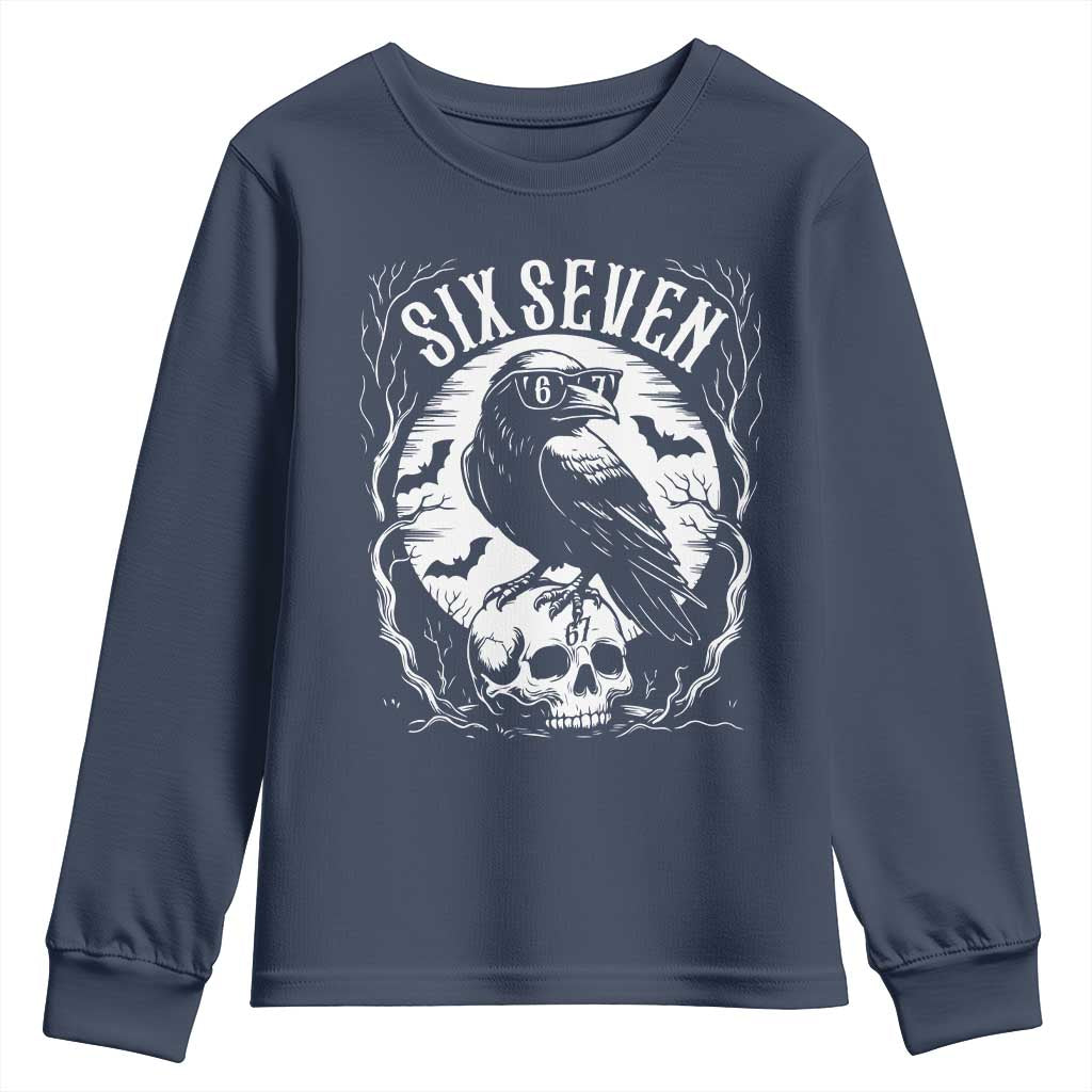 Gothic Raven Brainrot Six Seven Youth Sweatshirt Gen Z Alpha Gift TS12 Navy Print Your Wear