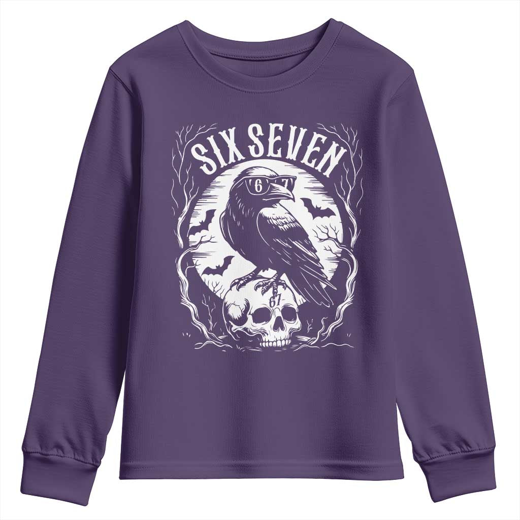 Gothic Raven Brainrot Six Seven Youth Sweatshirt Gen Z Alpha Gift TS12 Purple Print Your Wear