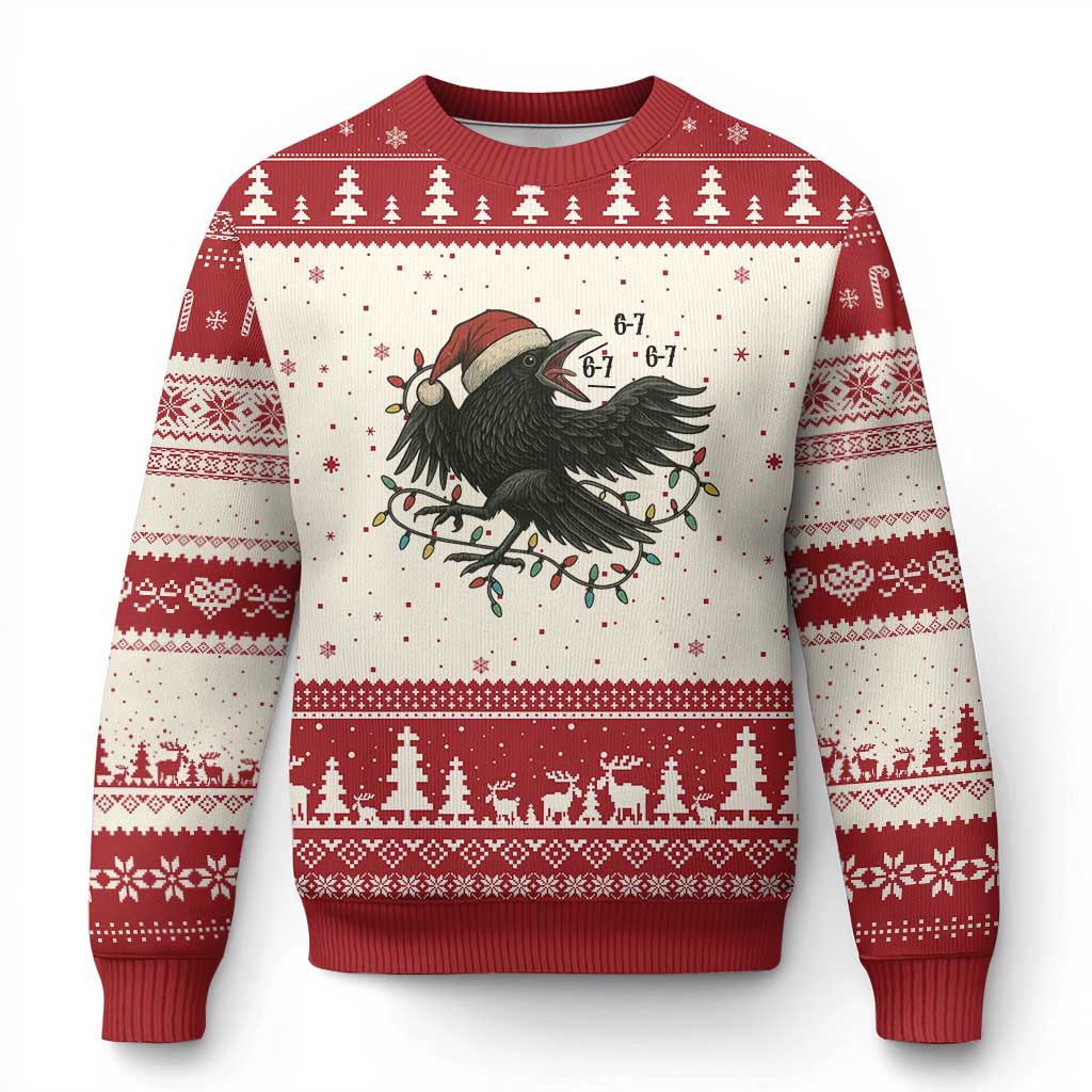 Funny Raven Six Seven Meme Ugly Christmas Sweater Xmas Gift For Gen Z TS12 Beige Red Print Your Wear