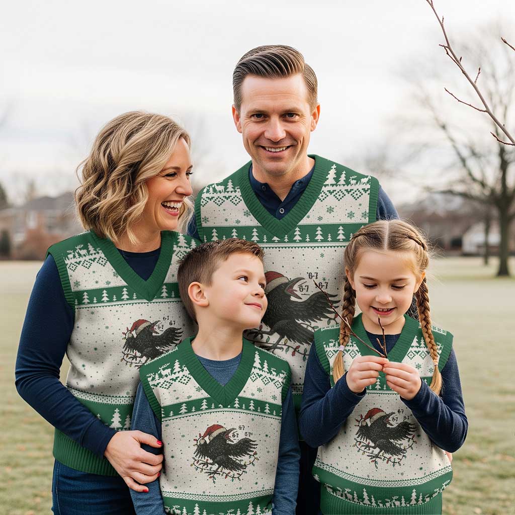 Funny Raven Six Seven Meme V-Neck Knit Sweater Vest Xmas Gift For Gen Z TS12 Beige Green Print Your Wear