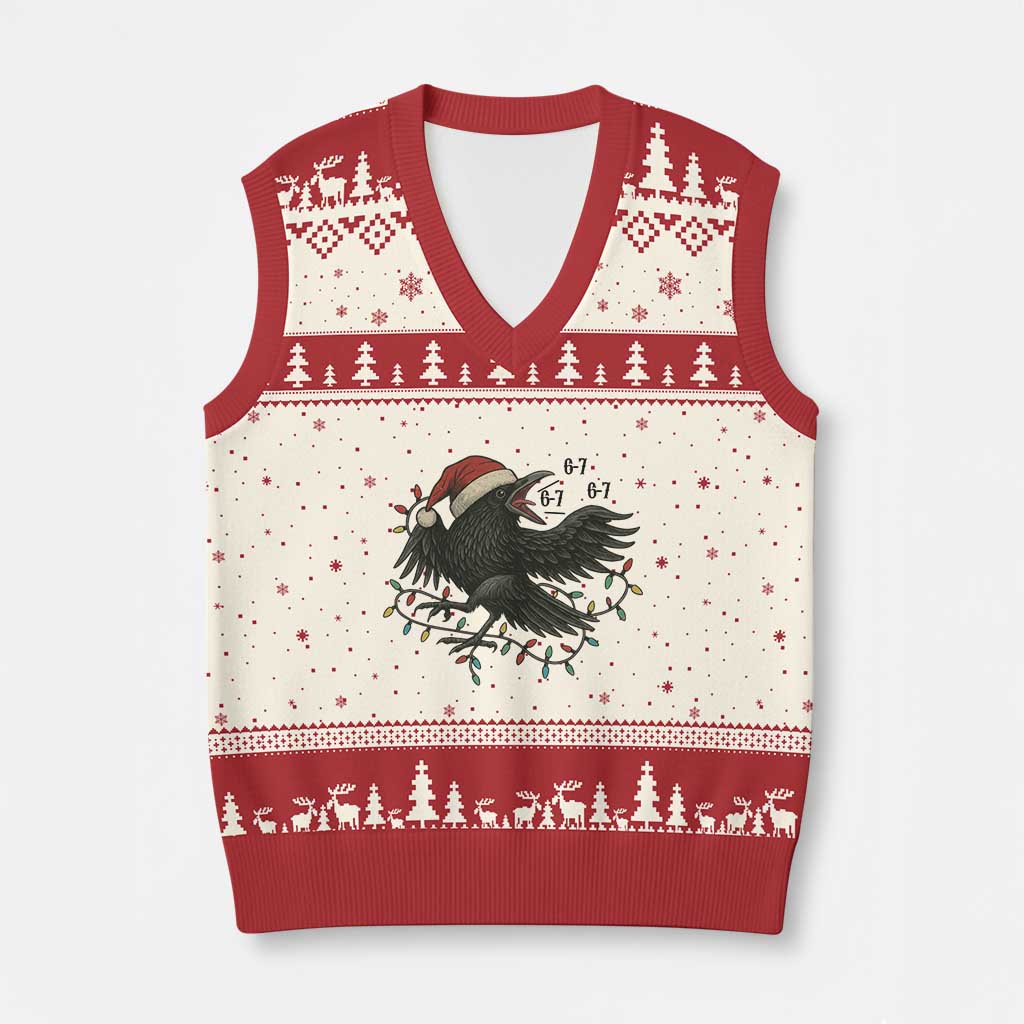 Funny Raven Six Seven Meme V-Neck Knit Sweater Vest Xmas Gift For Gen Z TS12 Beige Red Print Your Wear