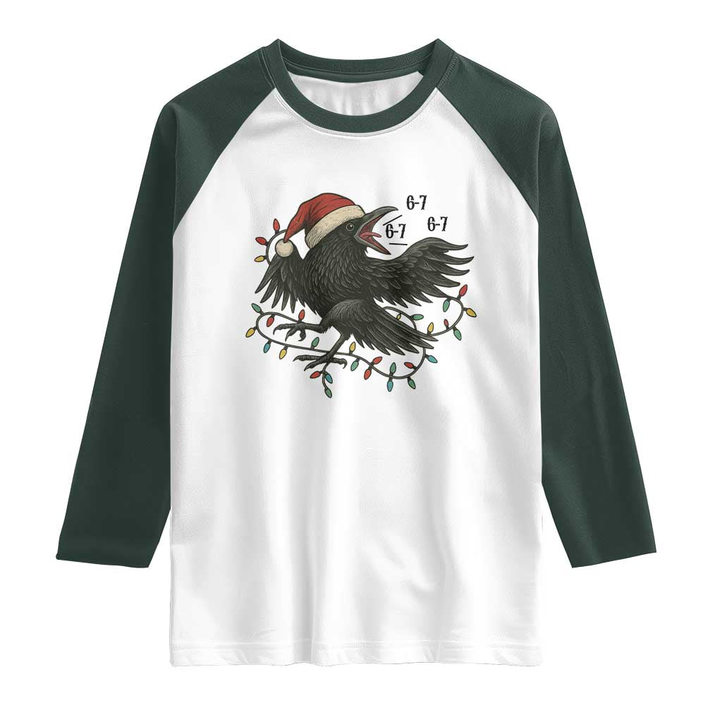 Funny Raven Six Seven Meme Raglan Shirt Christmas Gift For Gen Z TS12 White Dark Forest Green Print Your Wear