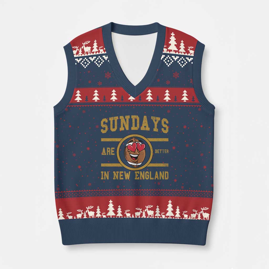 Sundays Are Better In NE V-Neck Knit Sweater Vest Game Day Lover Gift TS12 Navy Red Print Your Wear