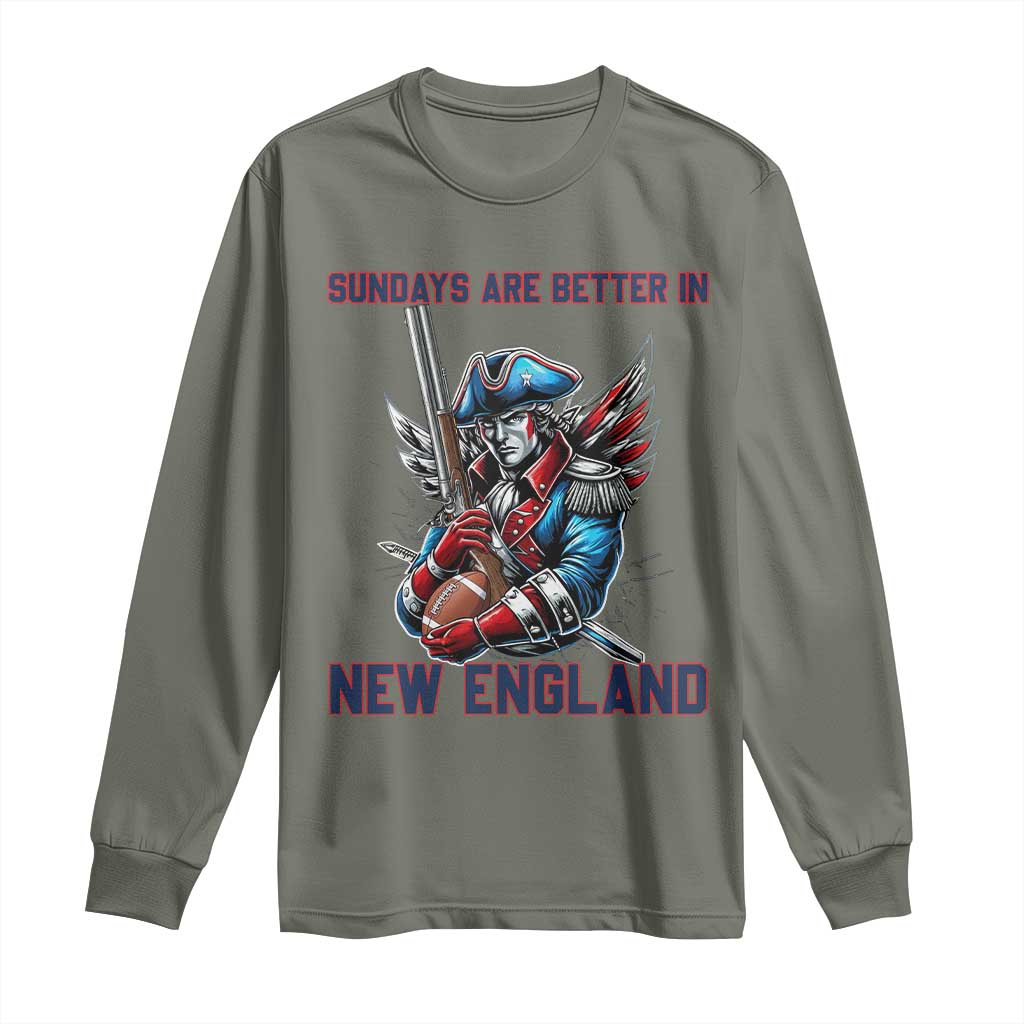 Funny George Washington Football Lover Gift Long Sleeve Shirt Sundays Are Better In New England TS12 Military Green Print Your Wear