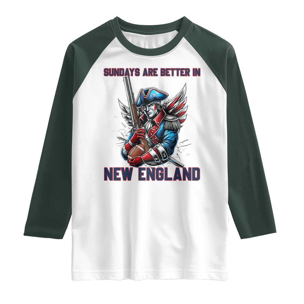 Funny George Washington Football Lover Gift Raglan Shirt Sundays Are Better In New England TS12 White Dark Forest Green Print Your Wear