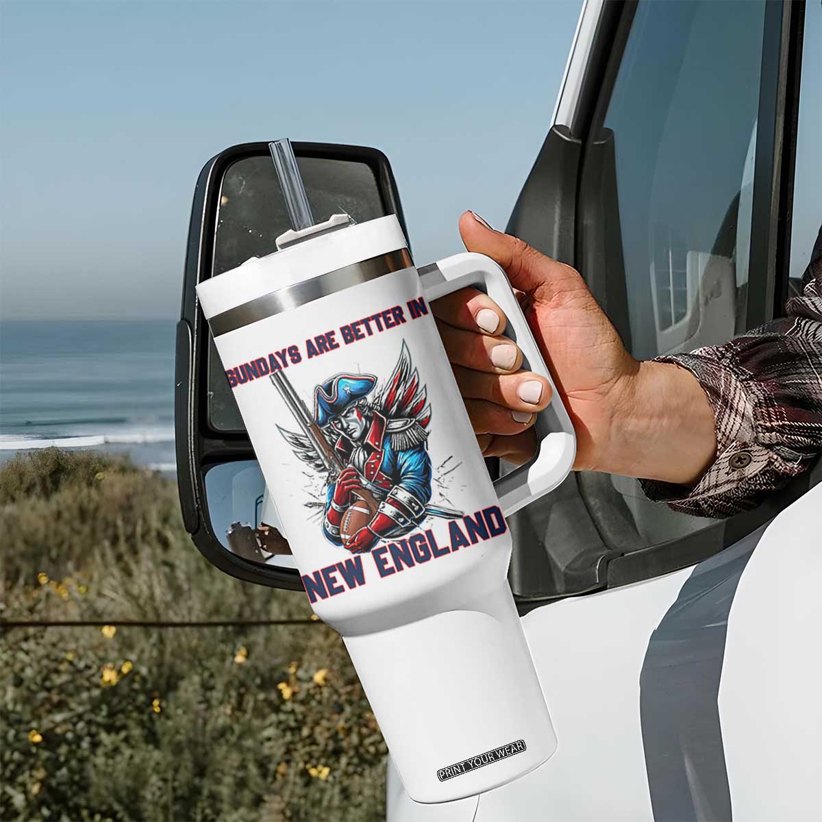 Funny George Washington Football Lover Gift Tumbler With Handle Sundays Are Better In New England TS12 Print Your Wear